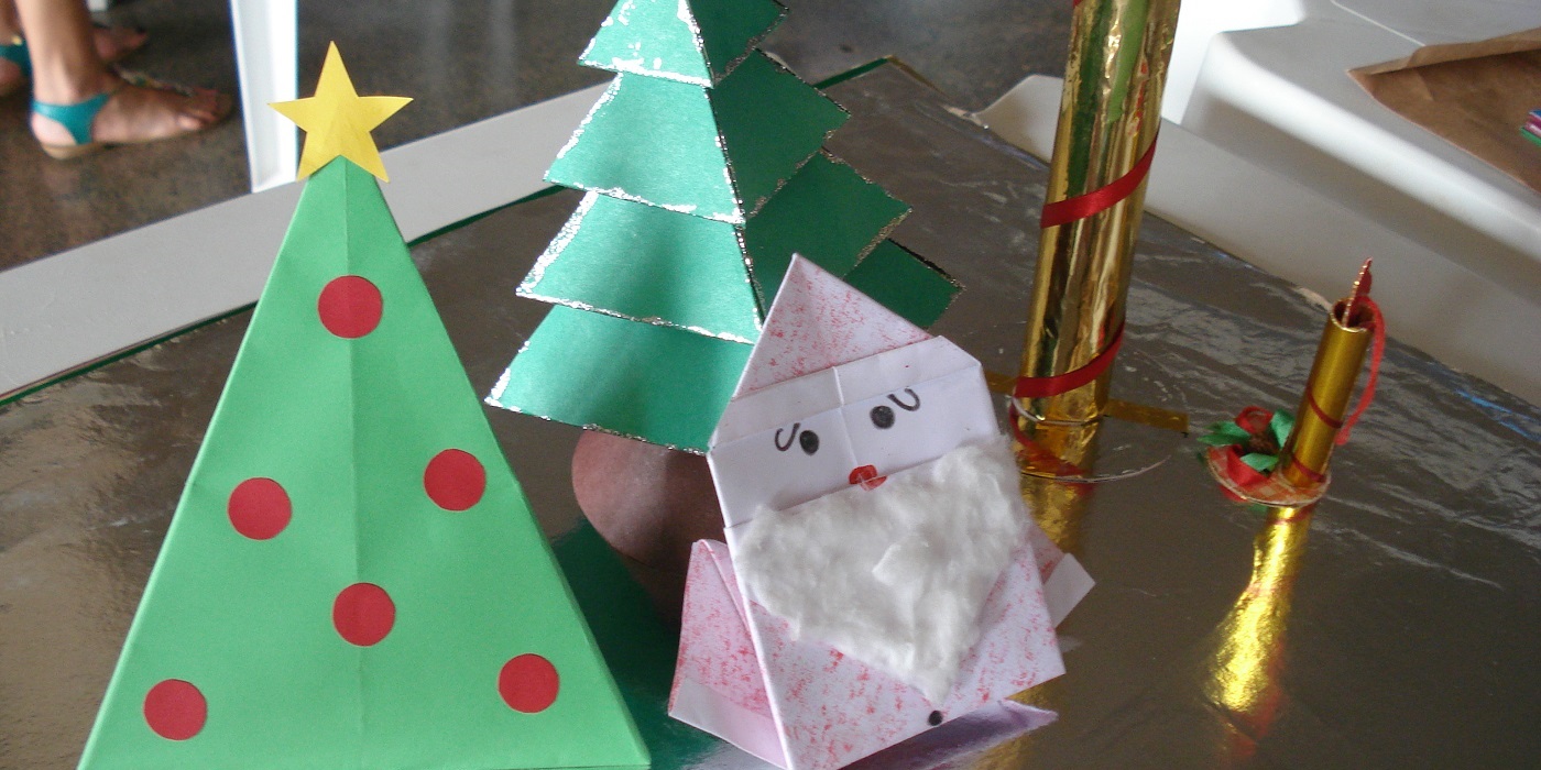 Arvores de natal e papai noel de origami